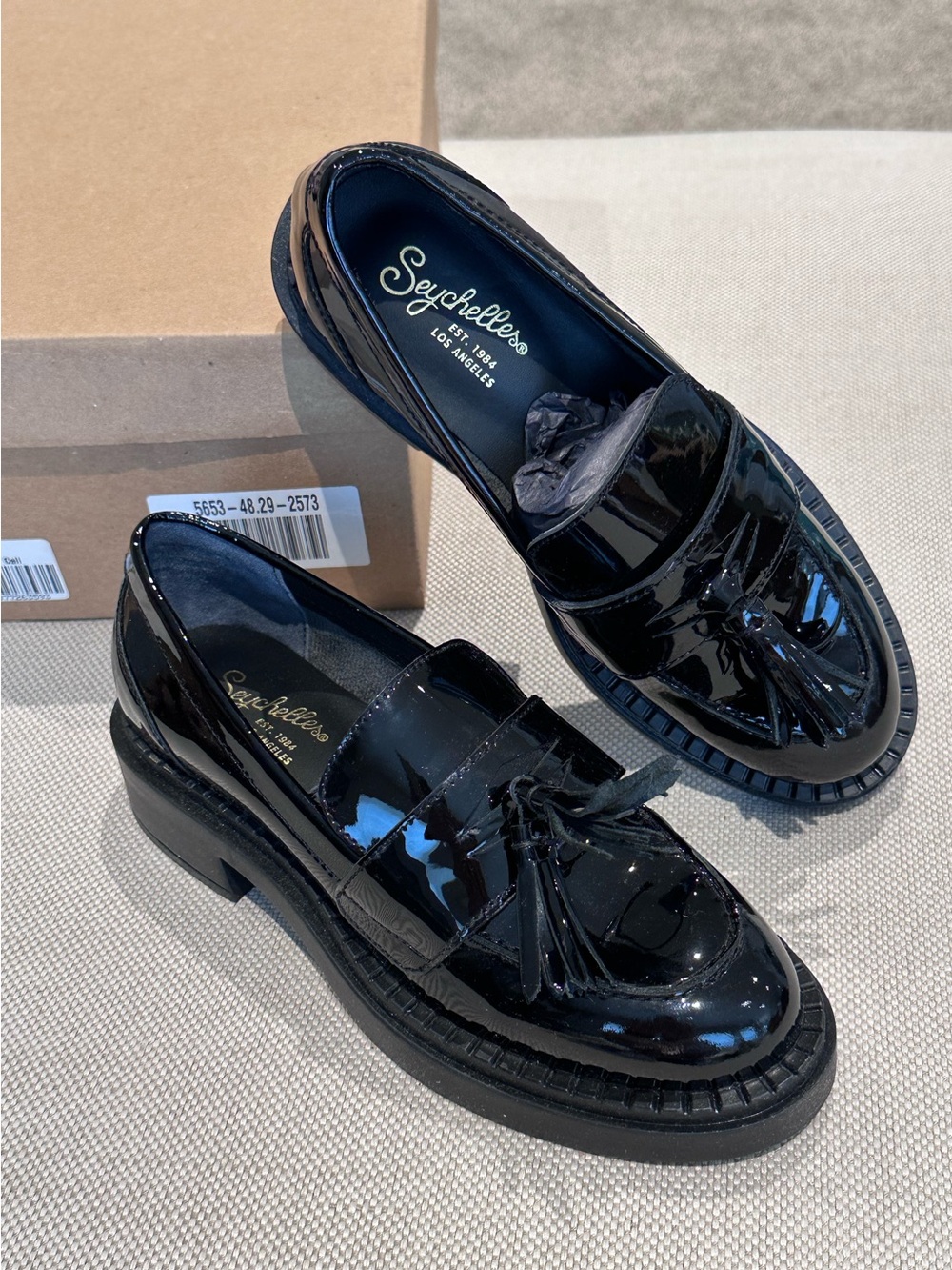 SEYCHELLES size Black Patent Leather Comfort Loafers NEW $159 retail
